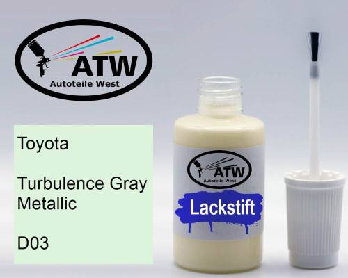 Toyota, Turbulence Gray Metallic, D03: 20ml Lackstift, von ATW Autoteile West.